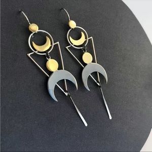 Stylish and Unique Geometric Moon Dangle Earrings